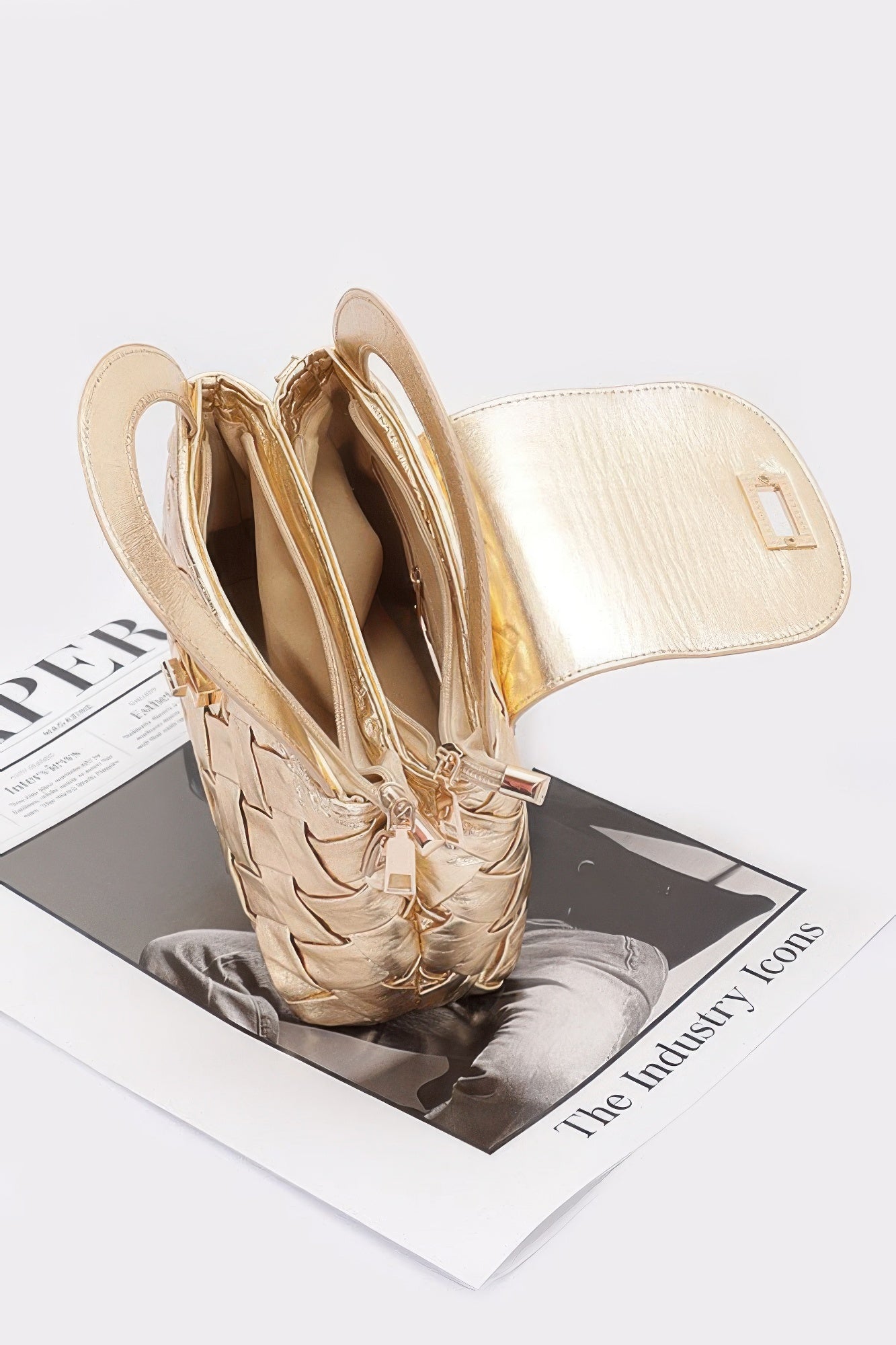 Faux Metallic Leather Braided Embossed Handle Bag | Mixtshop LLC