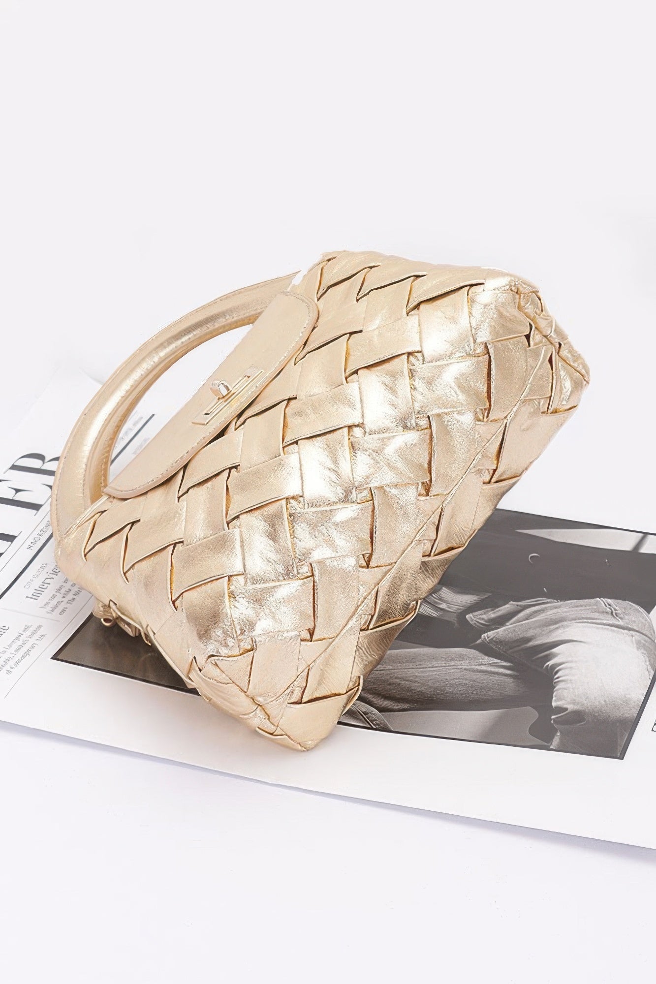Faux Metallic Leather Braided Embossed Handle Bag | Mixtshop LLC
