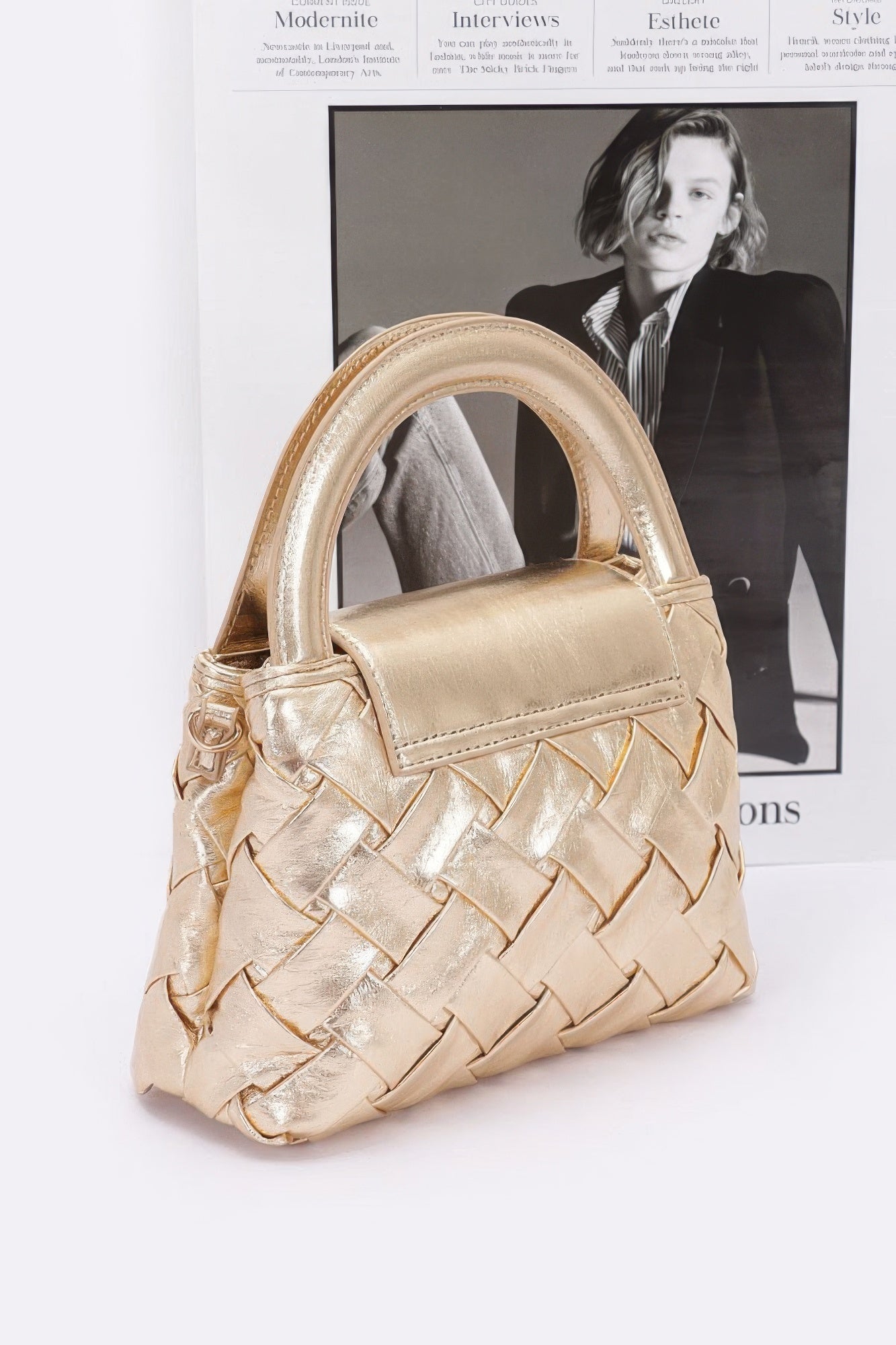 Faux Metallic Leather Braided Embossed Handle Bag | Mixtshop LLC