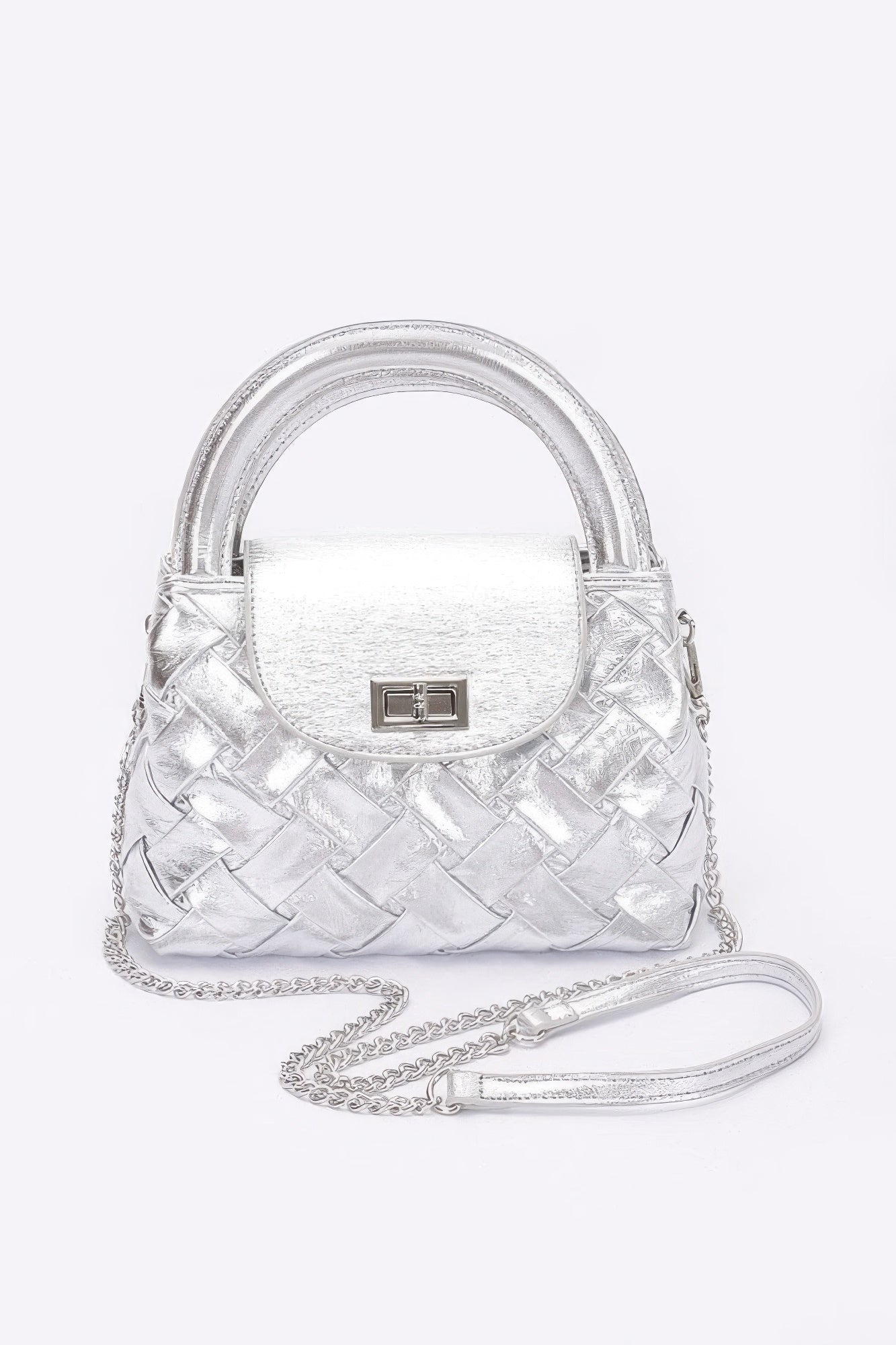 Faux Metallic Leather Braided Embossed Handle Bag | Mixtshop LLC