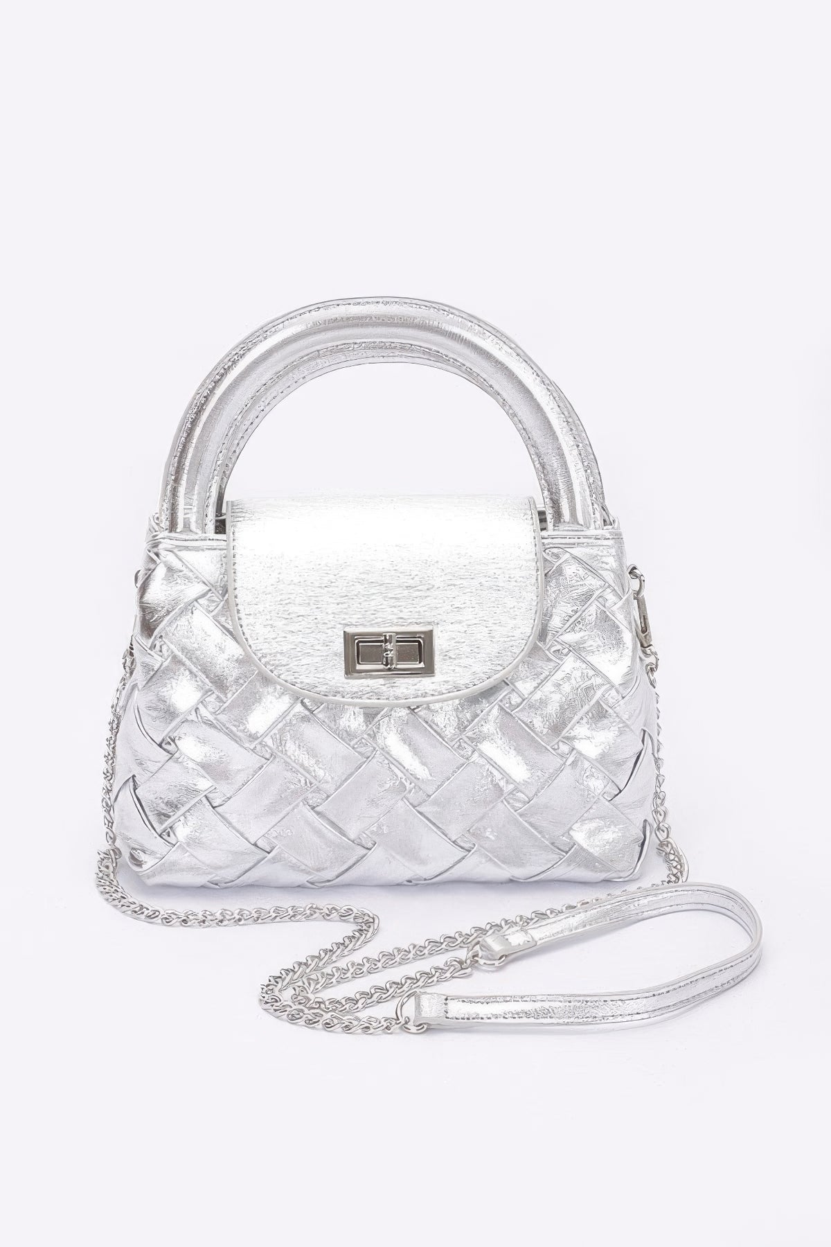 Faux Metallic Leather Braided Embossed Handle Bag | Mixtshop LLC