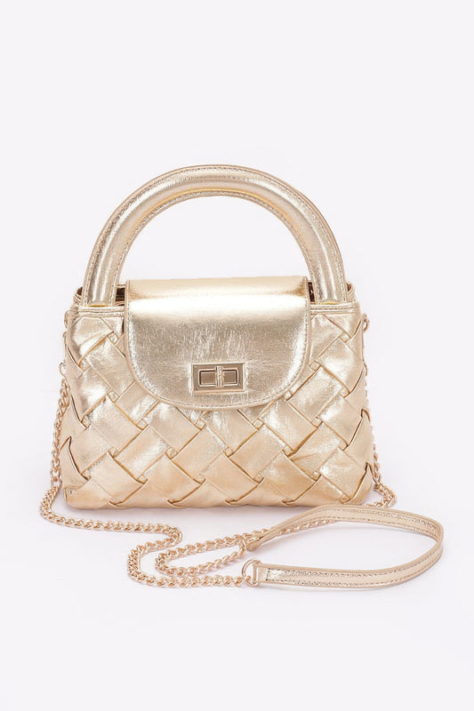 Faux Metallic Leather Braided Embossed Handle Bag | Mixtshop LLC