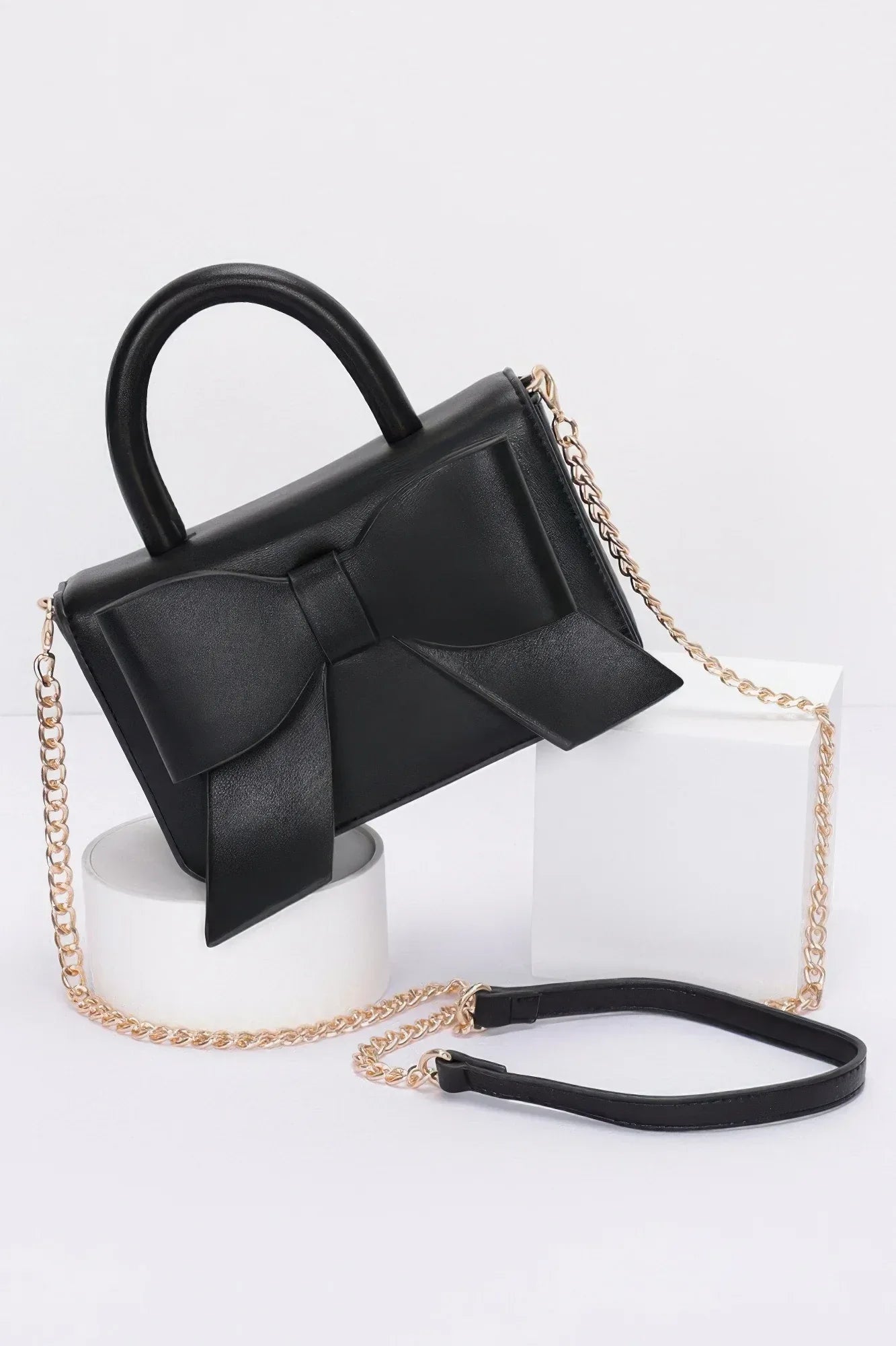 Faux Leather Ribbon Top Handle Bag | Mixtshop LLC Main image