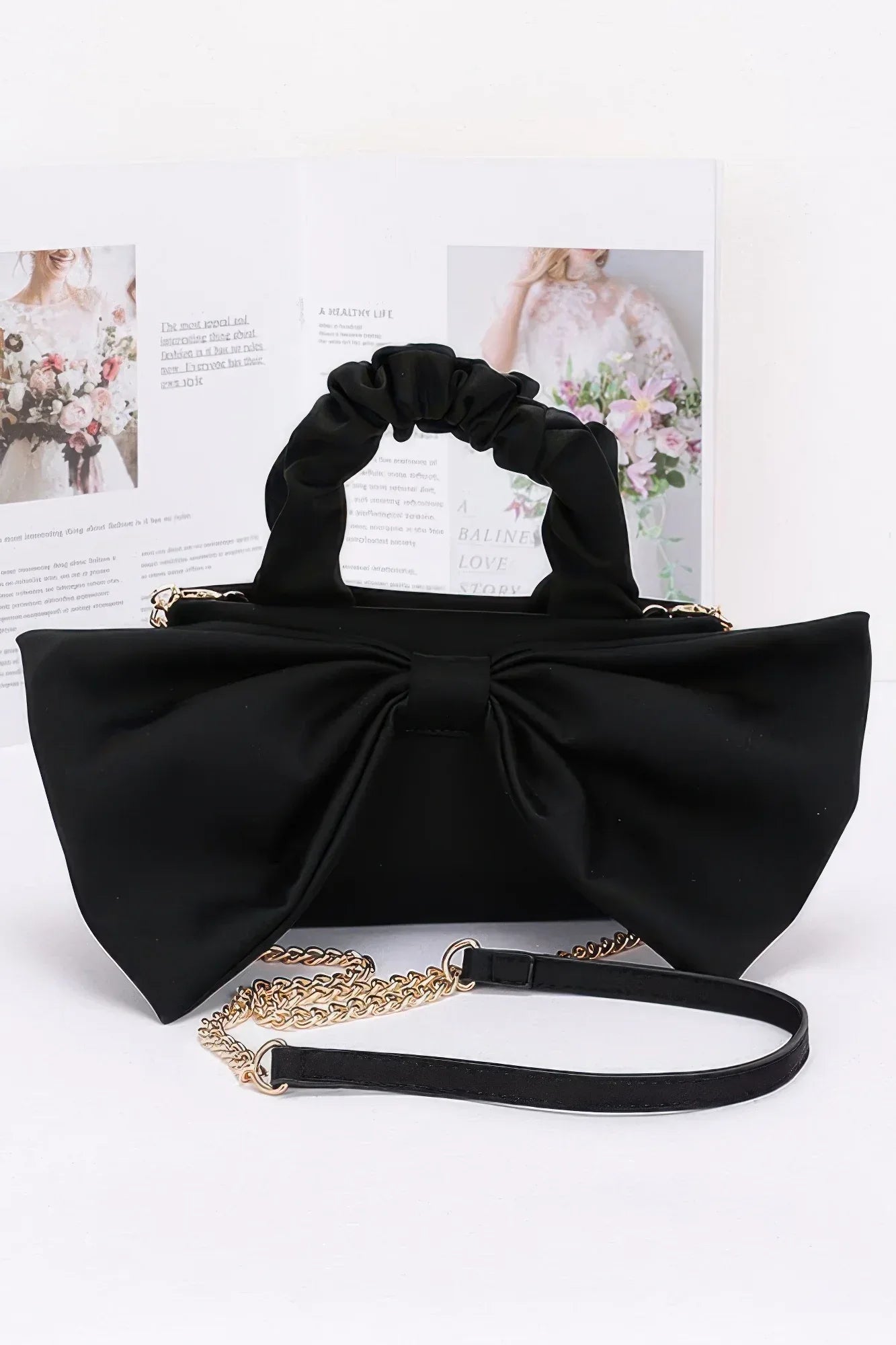 Nylon Top Handle Bag With Bow Front Clutch | Mixtshop LLC Main image