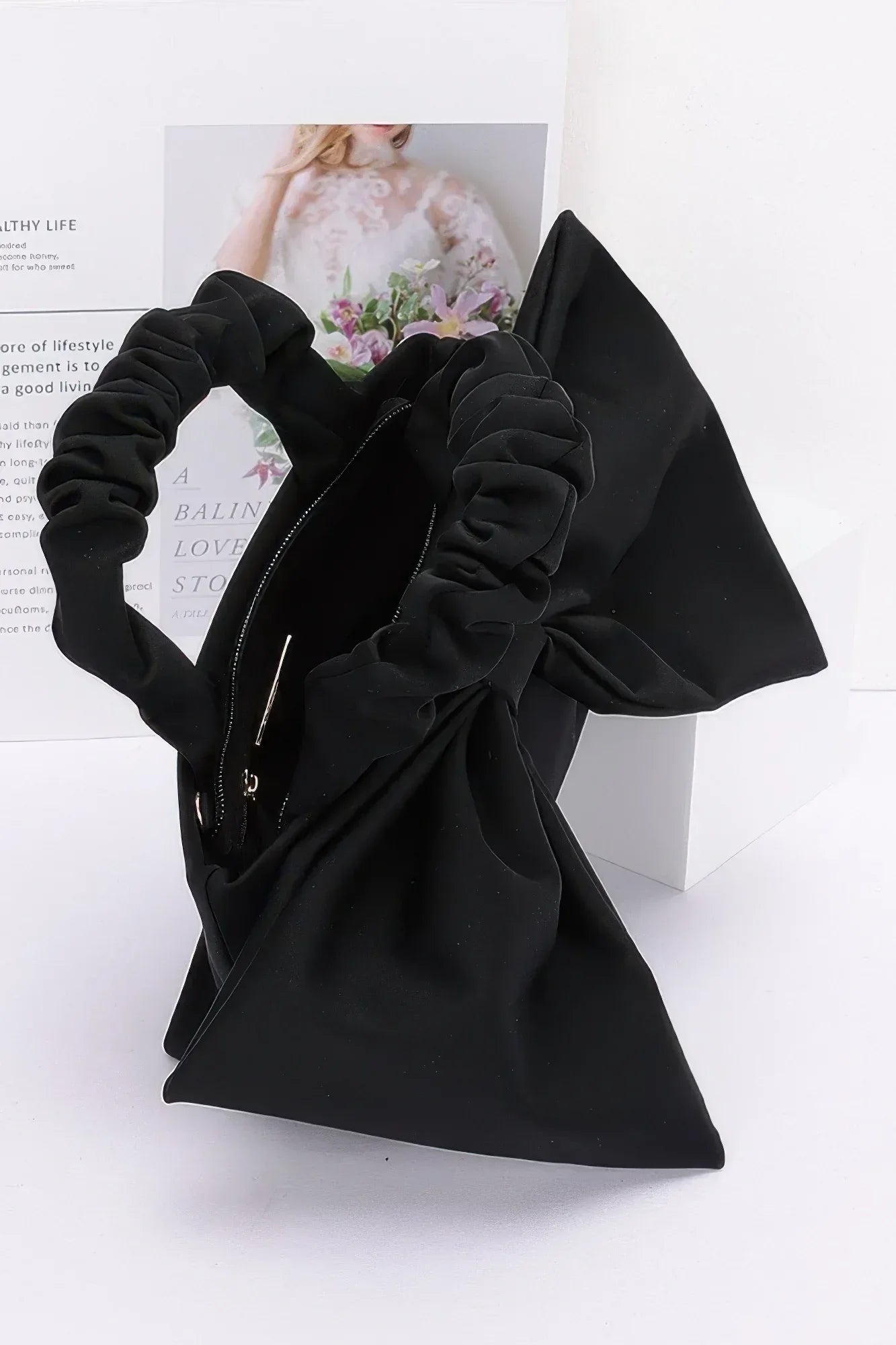 Nylon Top Handle Bag With Bow Front Clutch Secondary image