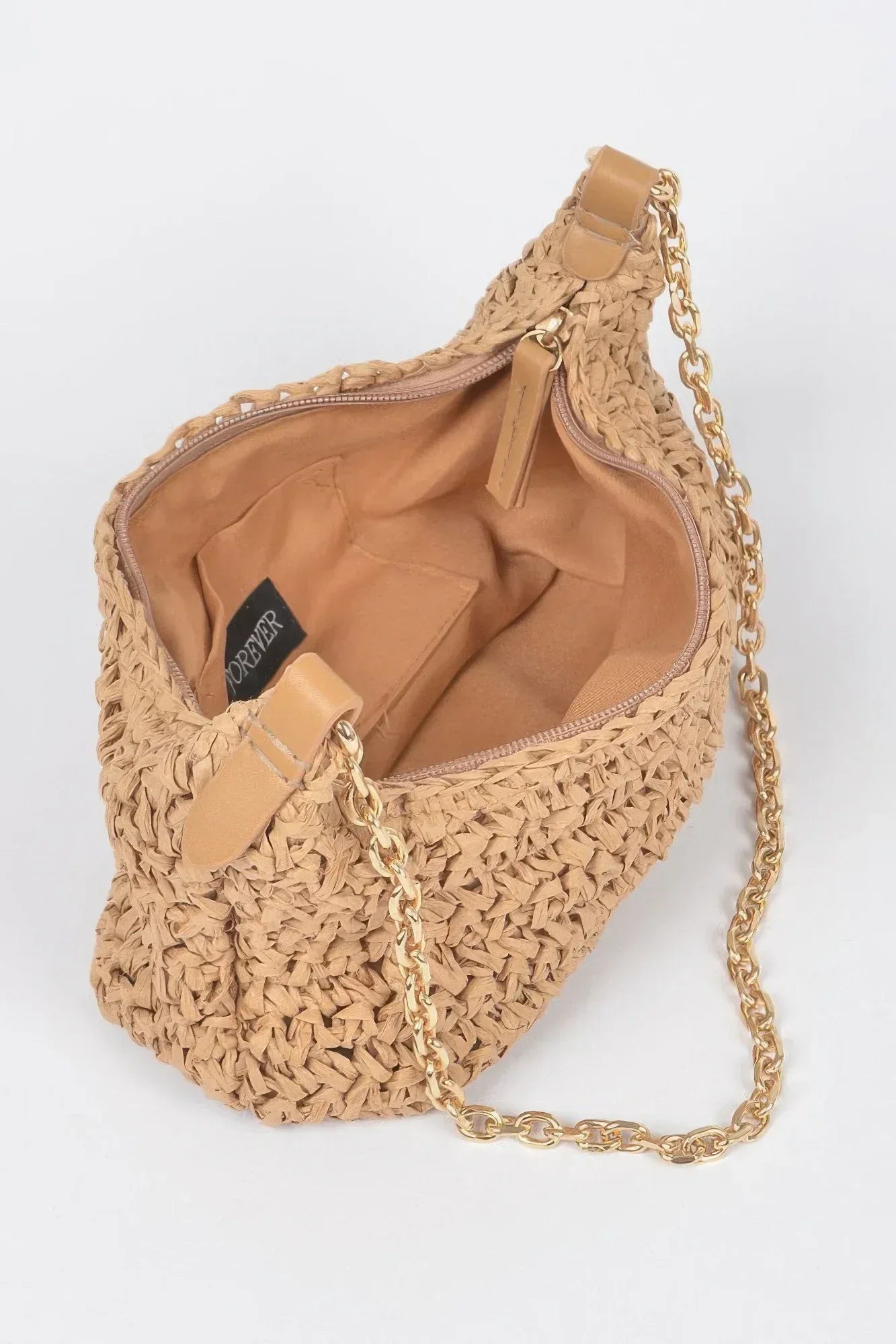 Faux Straw Zip Chain Shoulder Clutch | Mixtshop LLC
