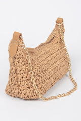 Faux Straw Zip Chain Shoulder Clutch | Mixtshop LLC