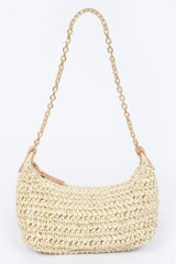 Faux Straw Zip Chain Shoulder Clutch | Mixtshop LLC
