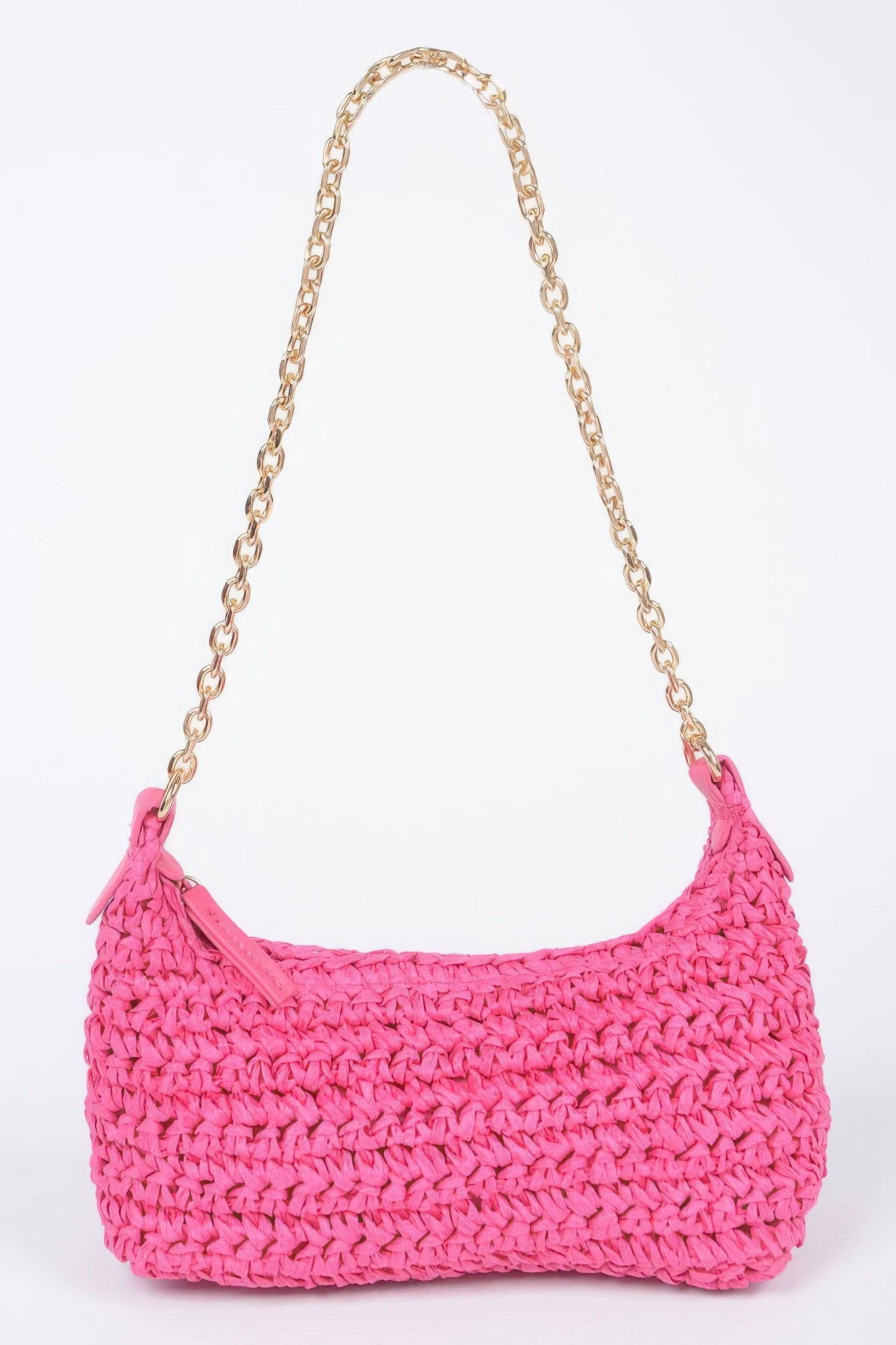 Faux Straw Zip Chain Shoulder Clutch | Mixtshop LLC