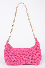 Faux Straw Zip Chain Shoulder Clutch | Mixtshop LLC