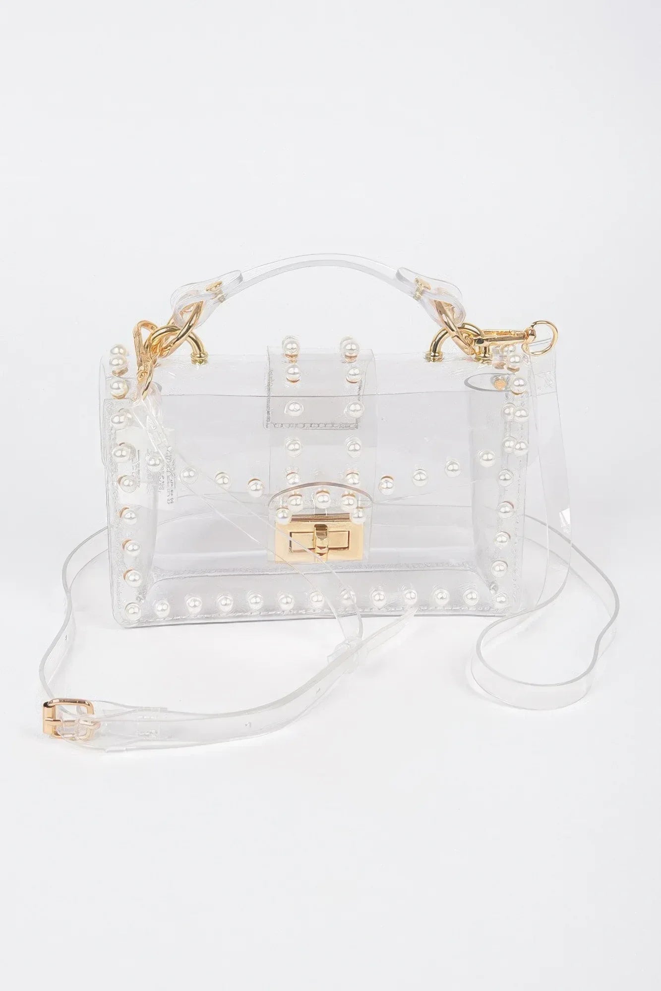 Transparent Single Handle Clutch W/faux Pearl | Mixtshop LLC