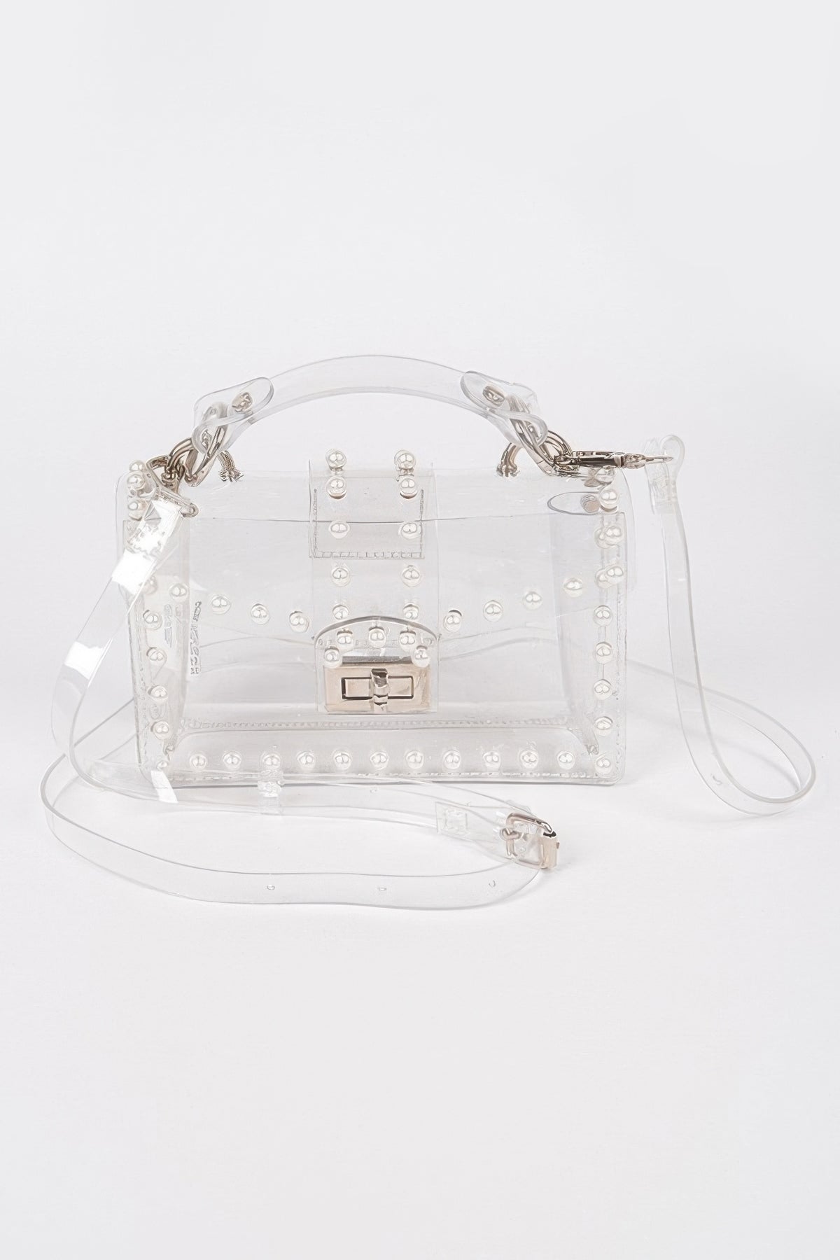 Transparent Single Handle Clutch W/faux Pearl | Mixtshop LLC
