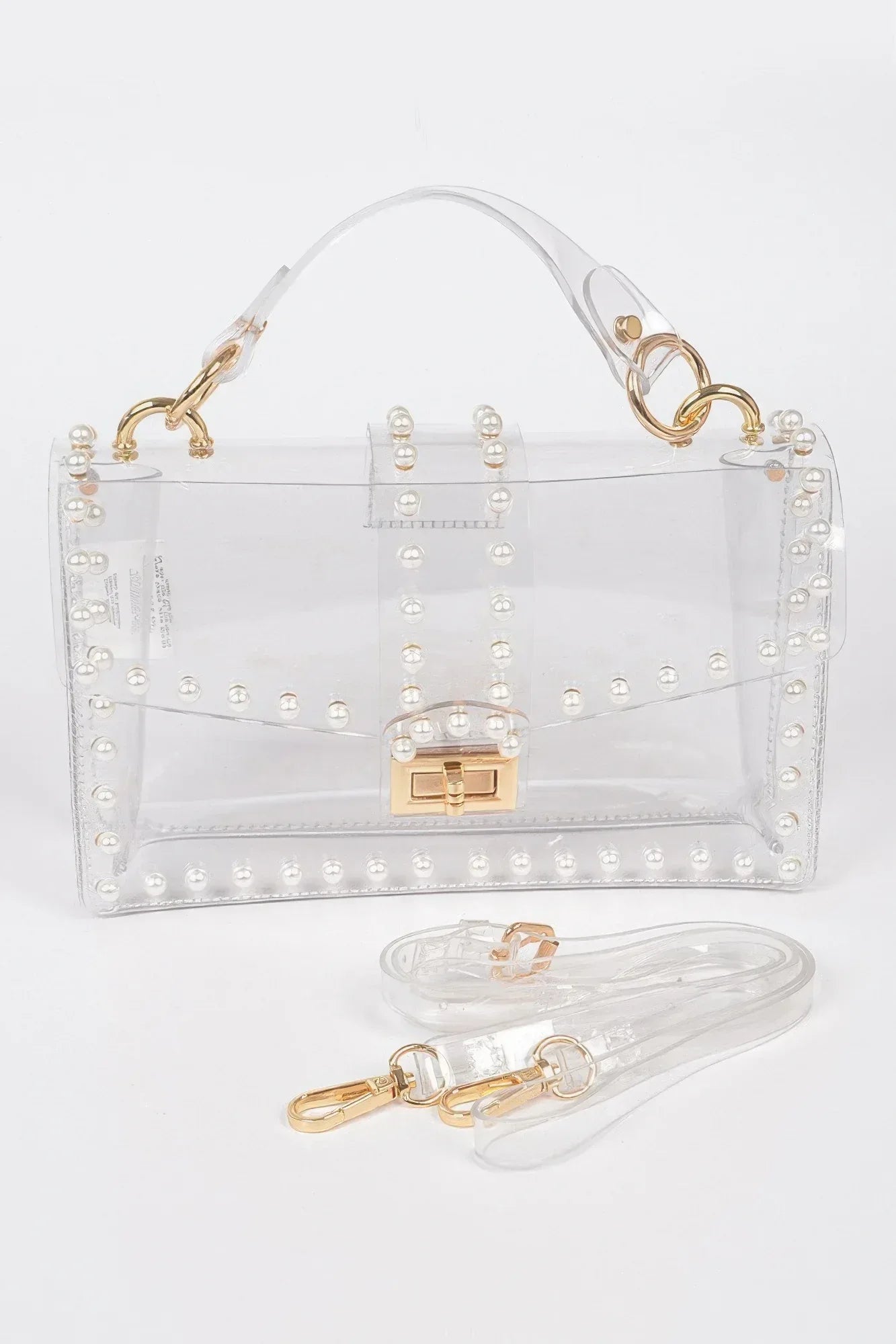 Transparent Clutch W/faux Pearl | Mixtshop LLC Main image