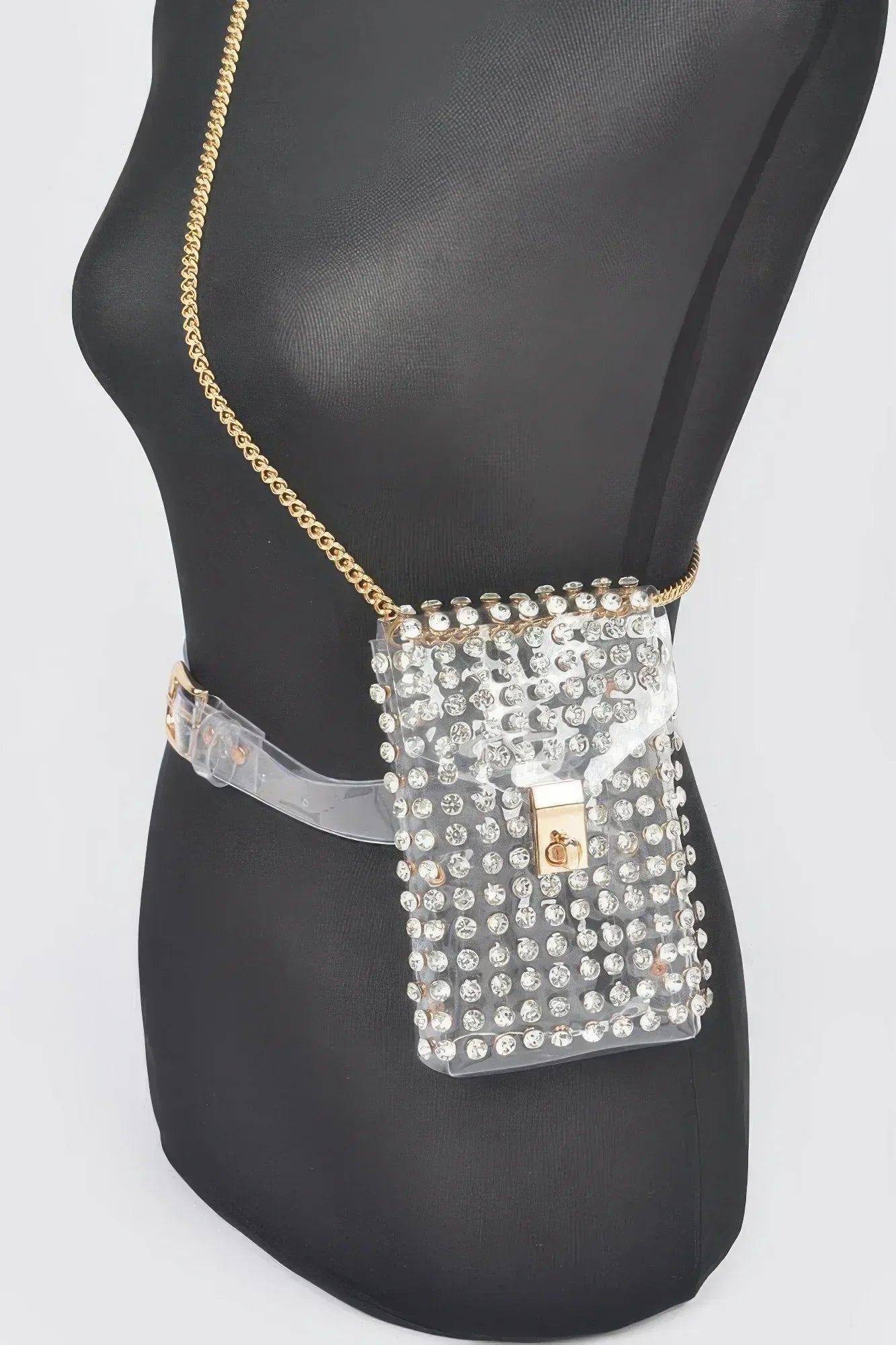 Rhinestone Clear Belt Bag W/chain | Mixtshop LLC Main image
