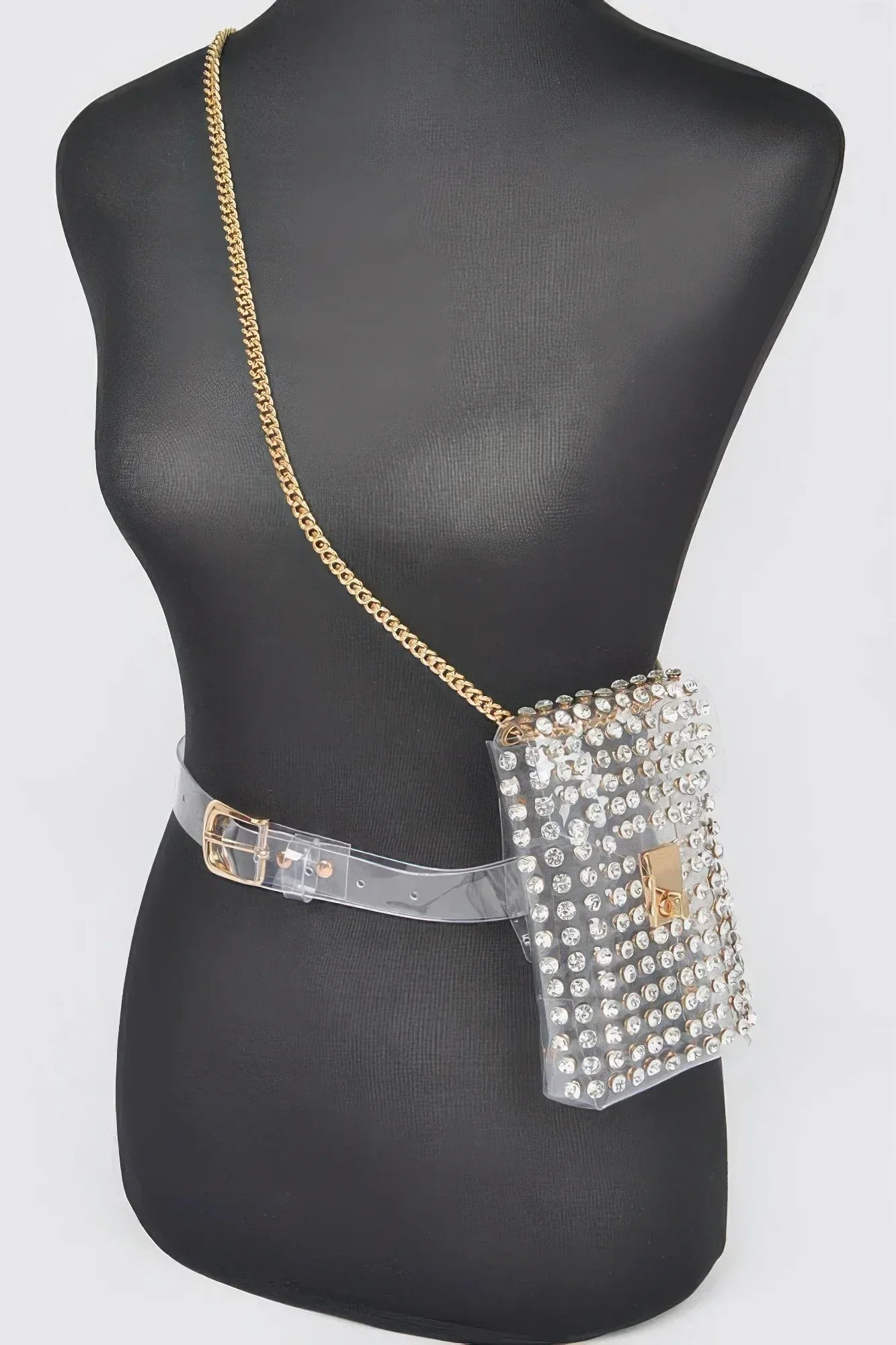 Rhinestone Clear Belt Bag W/chain | Mixtshop LLC