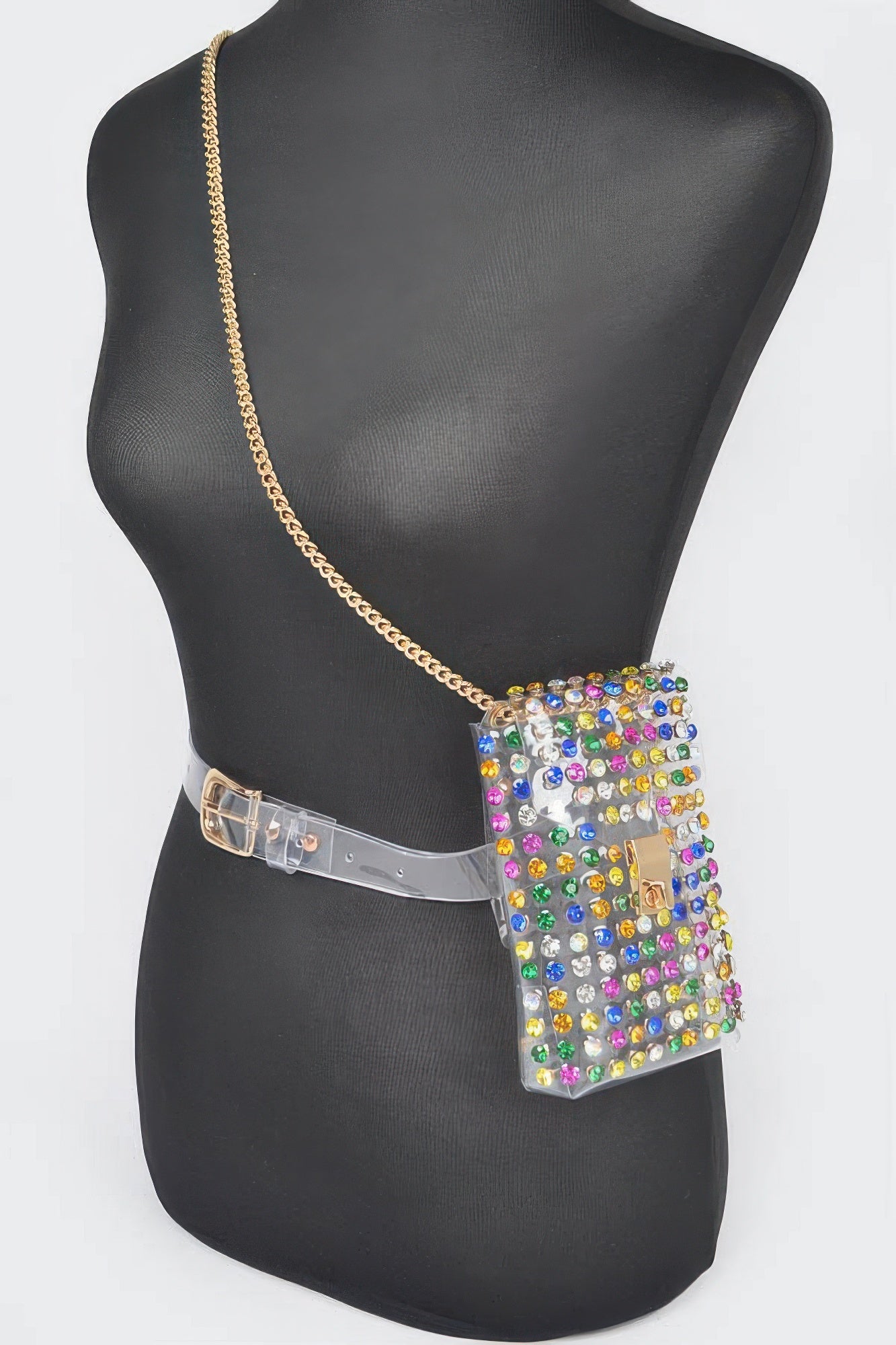 Rhinestone Clear Belt Bag W/chain | Mixtshop LLC