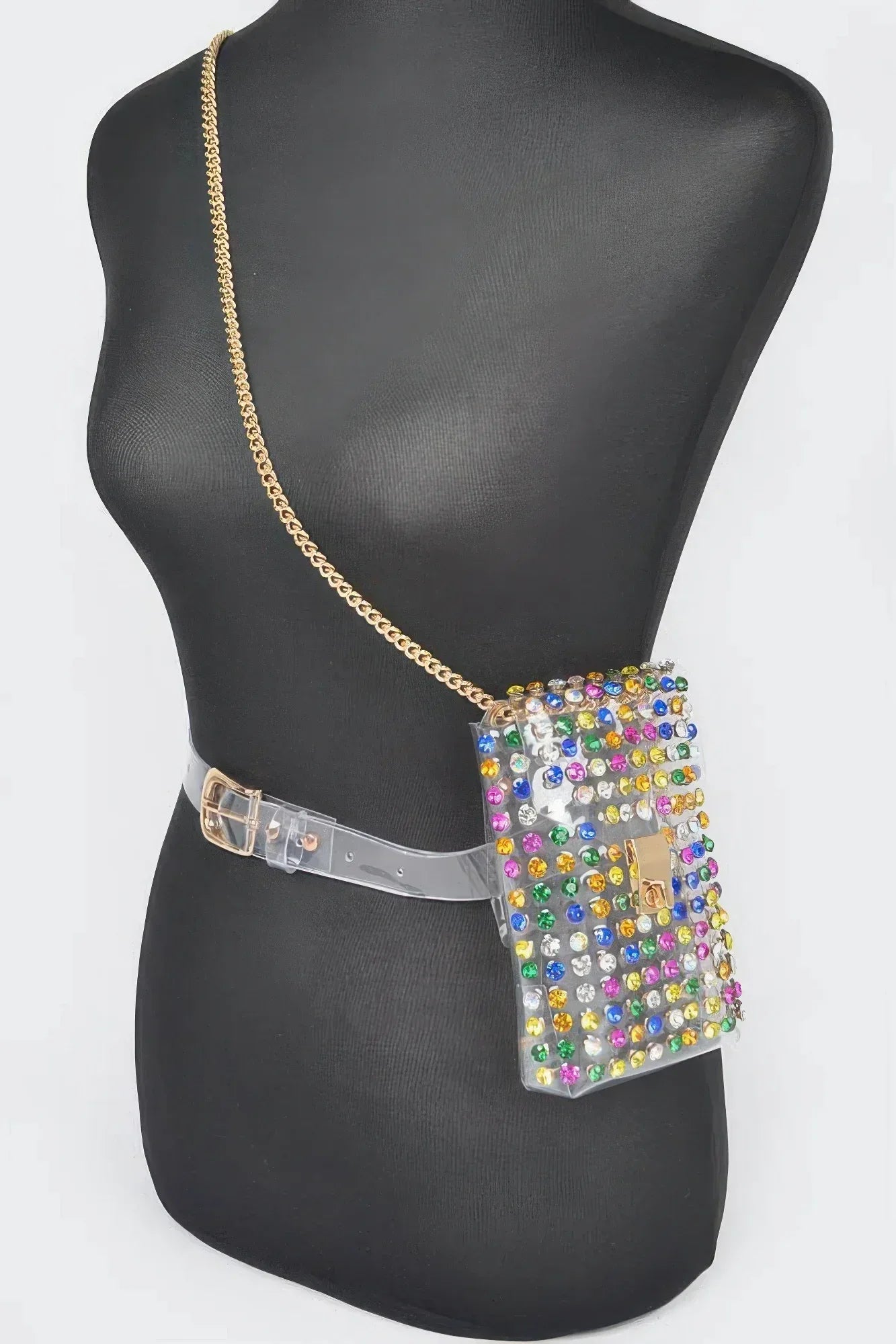 Rhinestone Clear Belt Bag W/chain | Mixtshop LLC