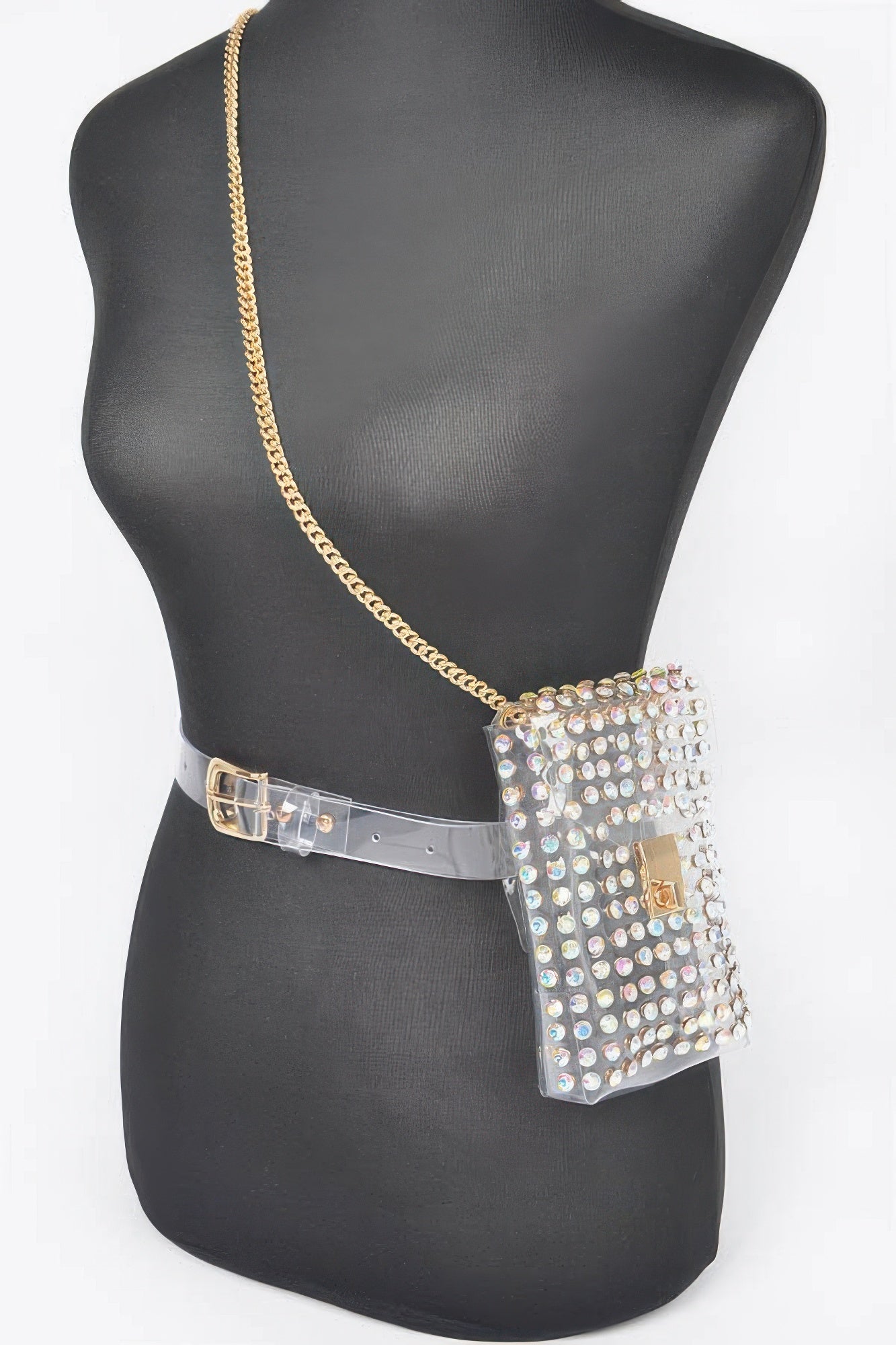 Rhinestone Clear Belt Bag W/chain | Mixtshop LLC