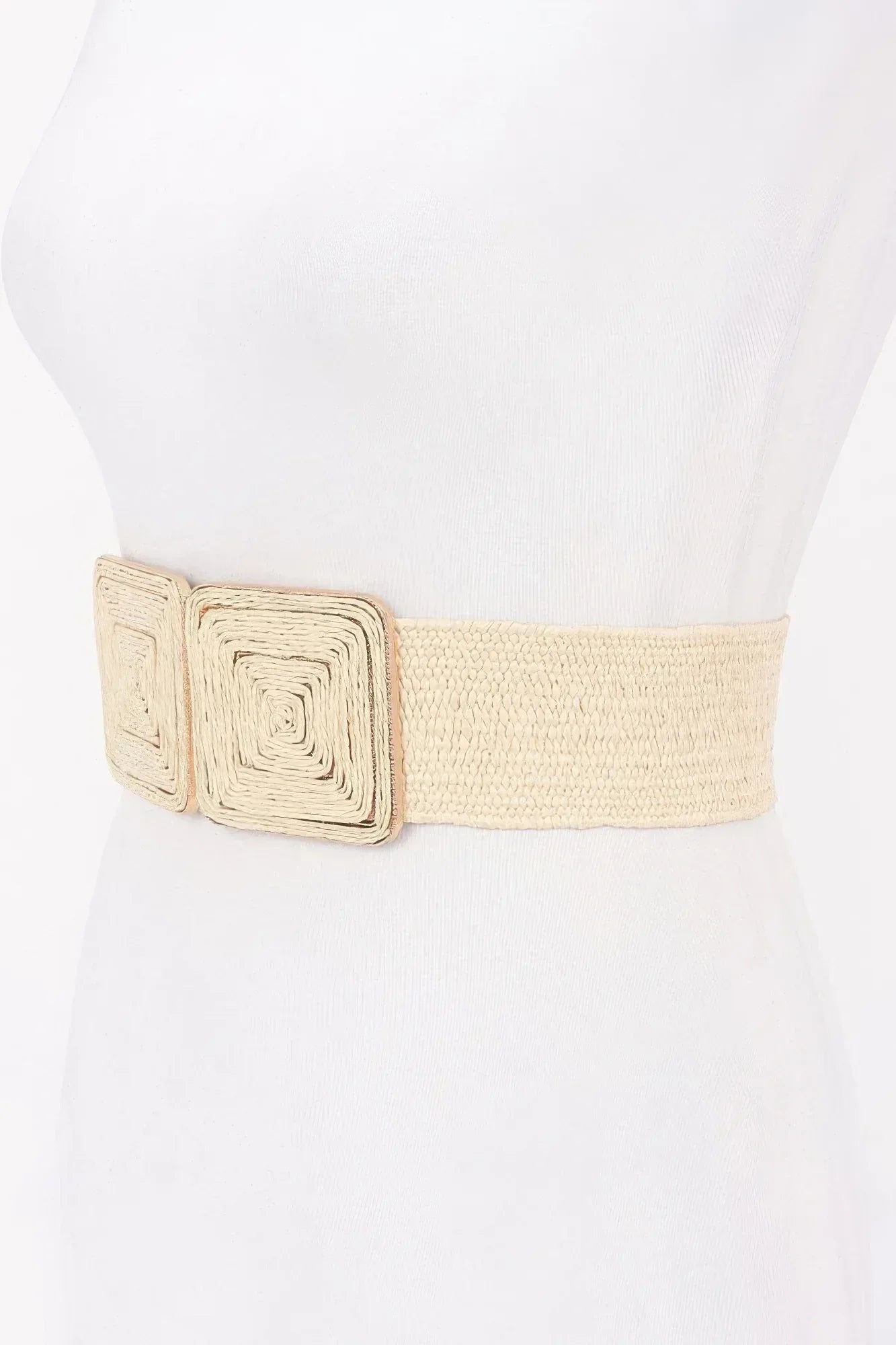 Faux Straw Two Buckle Elastic Belt Secondary image