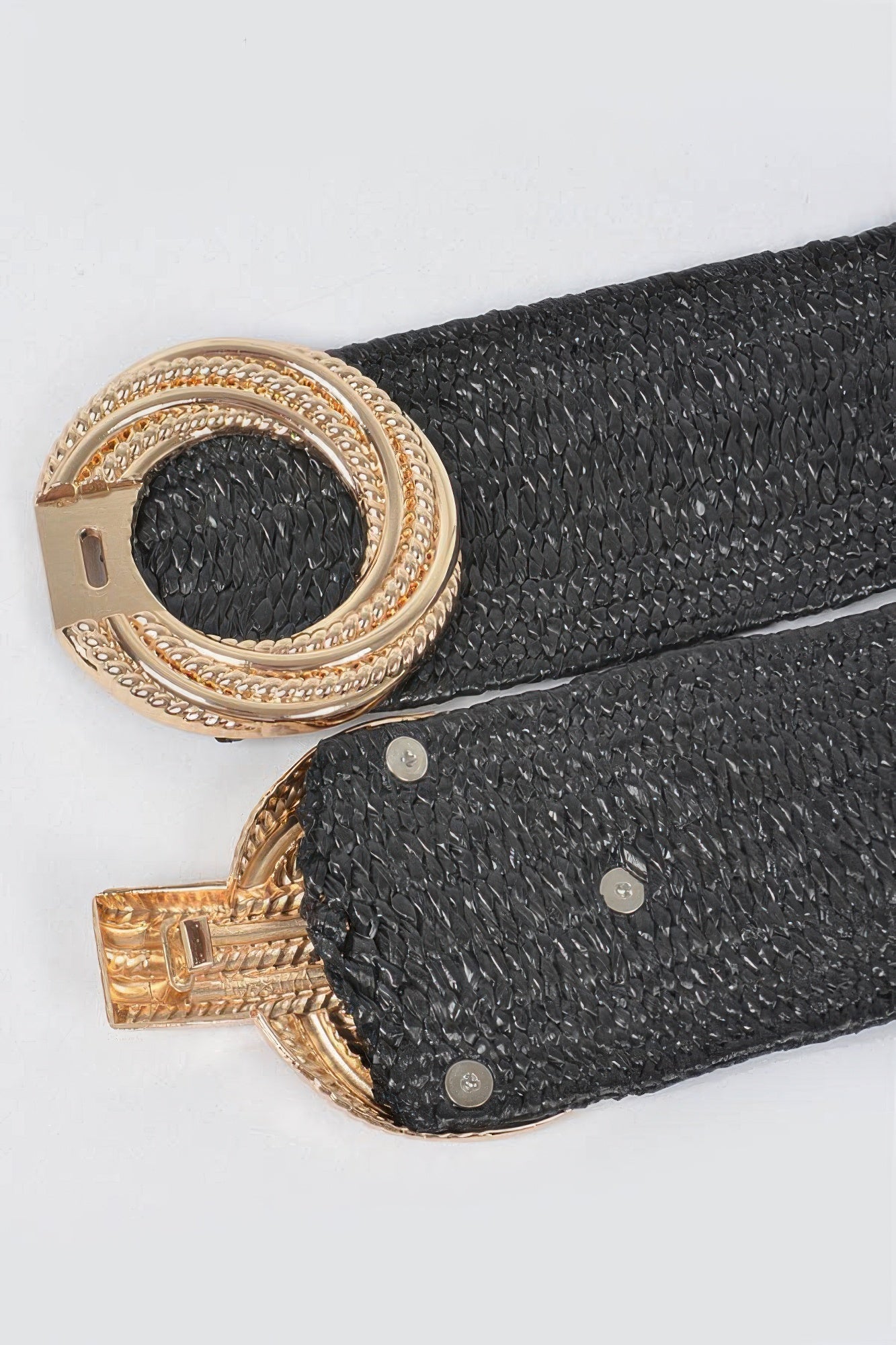 Metal Oo Buckle Plus Size Stretch Straw Belt | Mixtshop LLC