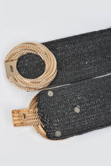 Metal Oo Buckle Plus Size Stretch Straw Belt | Mixtshop LLC