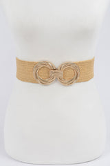 Metal Oo Buckle Plus Size Stretch Straw Belt | Mixtshop LLC
