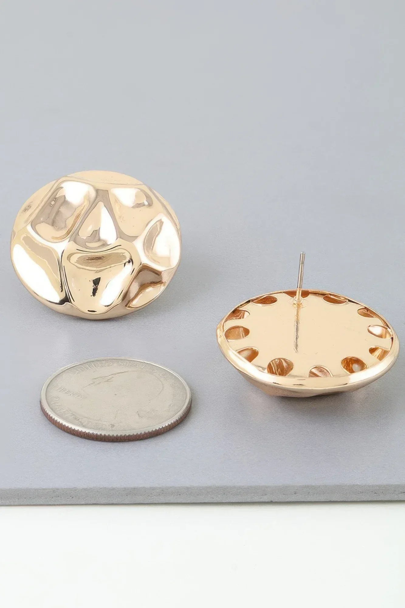 Shiny Hammered Dome Earrings Secondary image