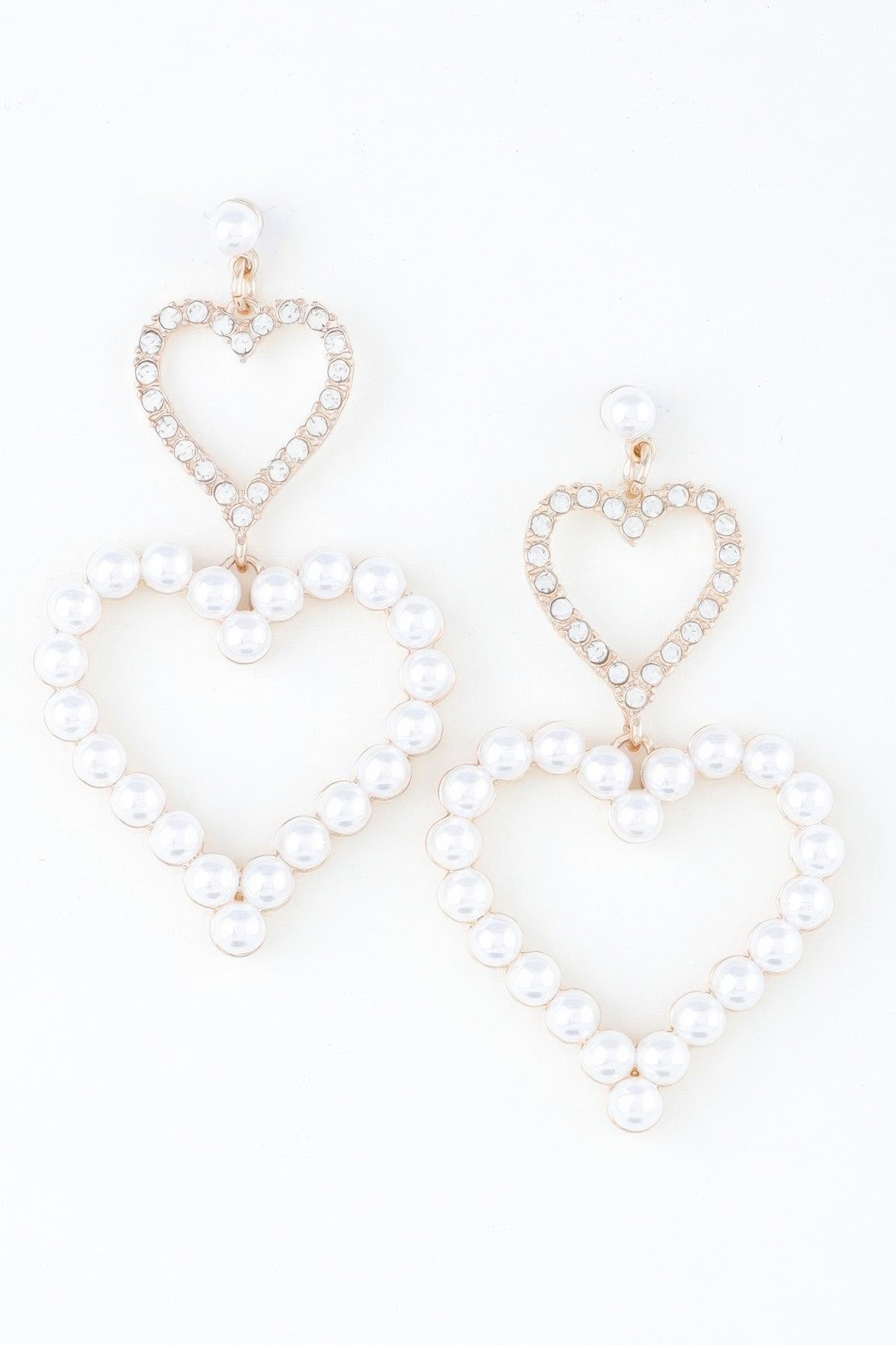 Twin Pearl Jewel Heart Drop Earrings | Mixtshop LLC