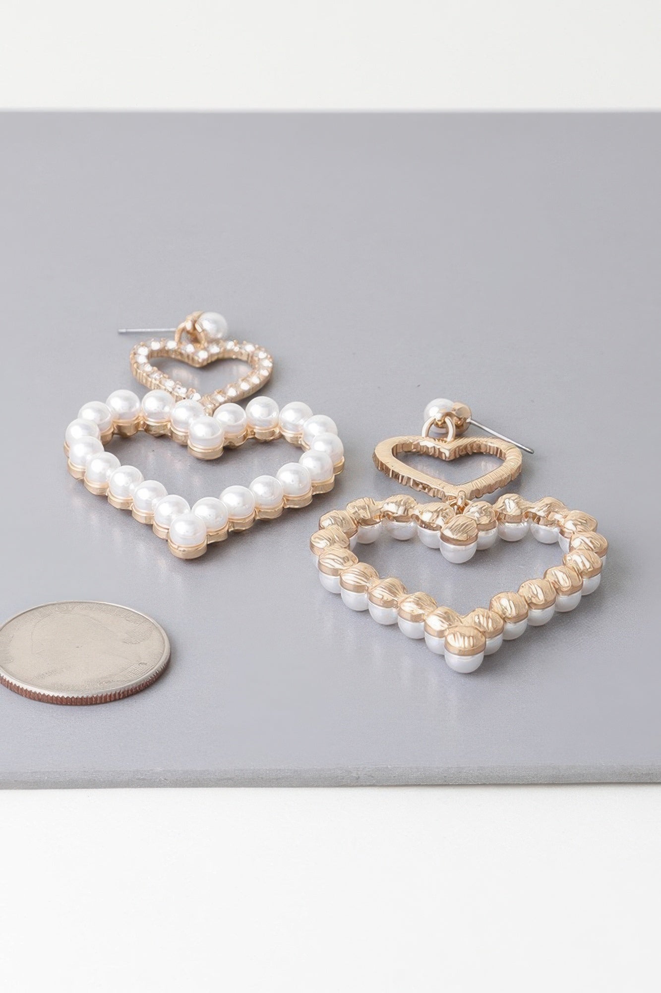 Twin Pearl Jewel Heart Drop Earrings | Mixtshop LLC