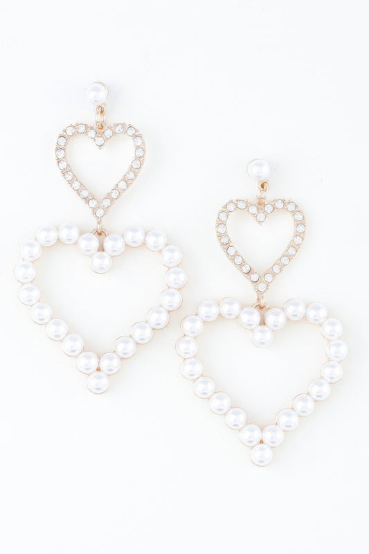 Twin Pearl Jewel Heart Drop Earrings | Mixtshop LLC