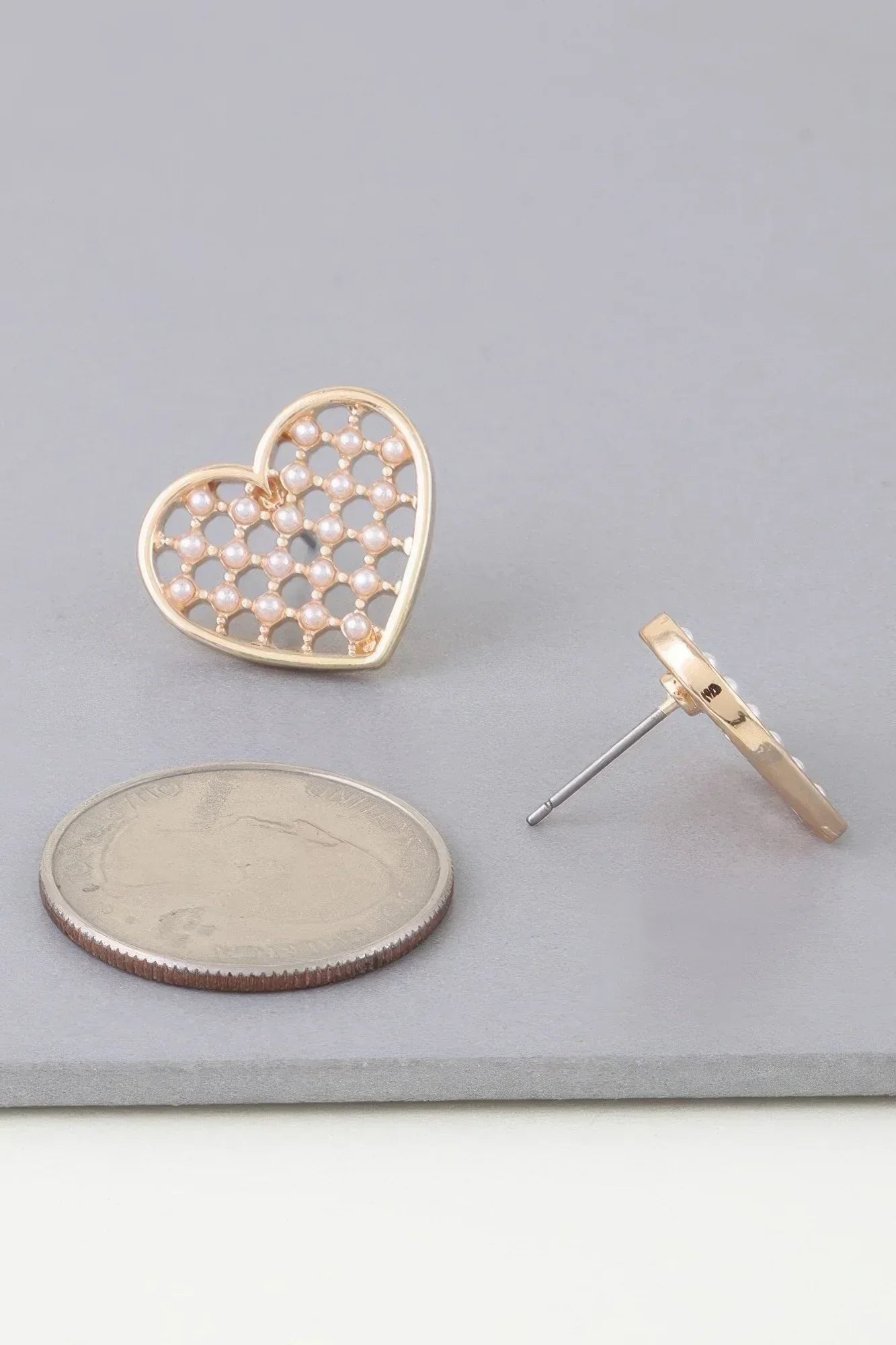 Pearl Quilt Heart Stud Earrings | Mixtshop LLC