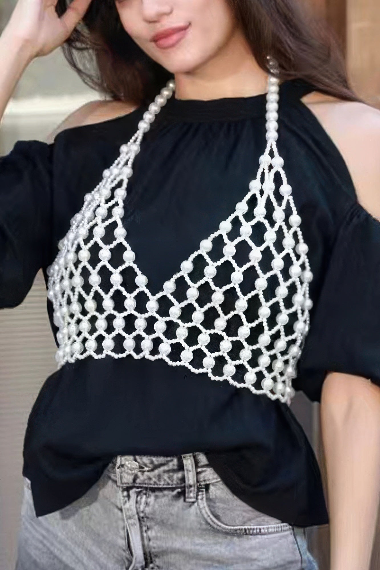 Faux Pearl Halter Neck Top | Mixtshop LLC