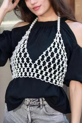 Faux Pearl Halter Neck Top | Mixtshop LLC