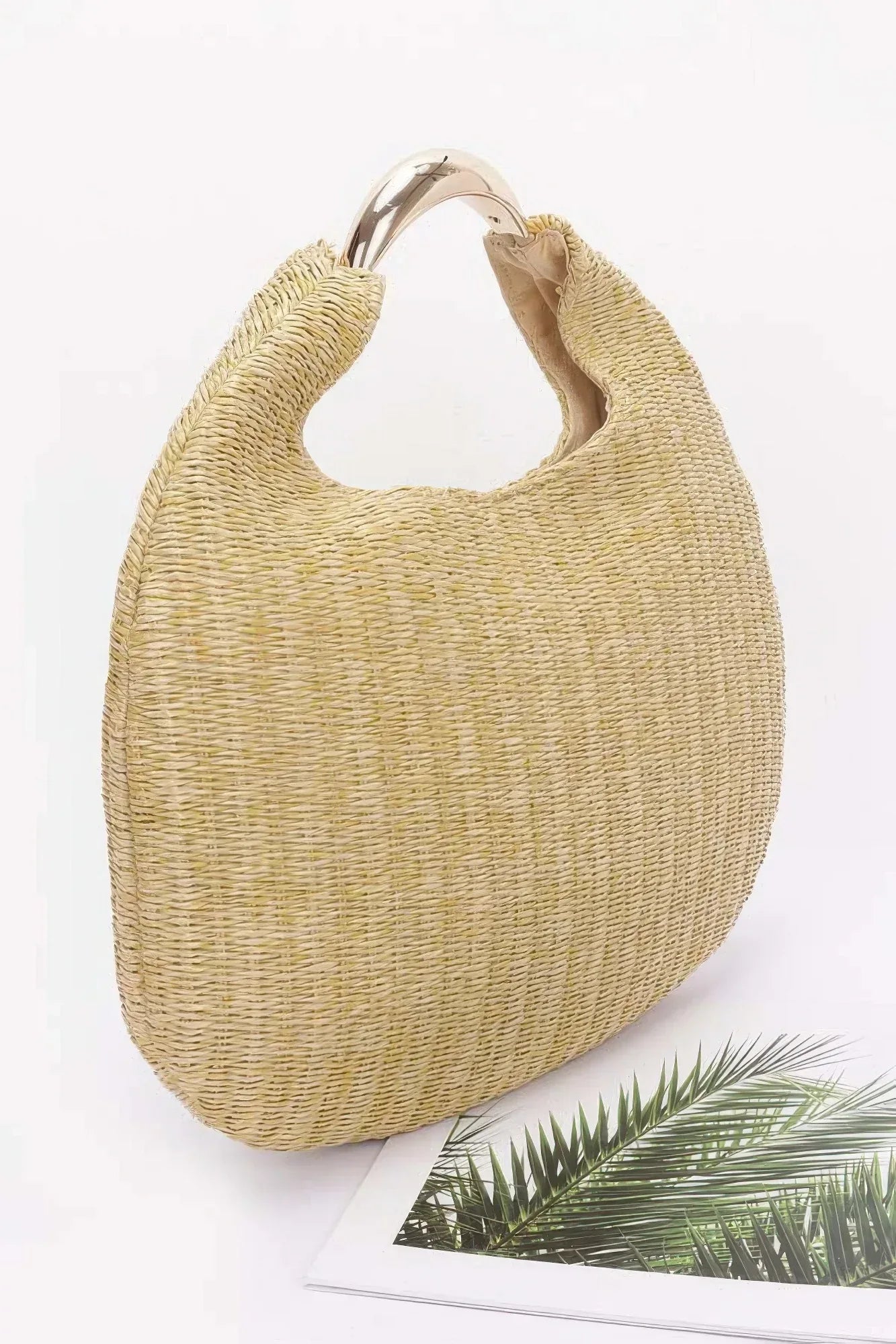 Faux Straw Metal Handle Hobo Bag Secondary image