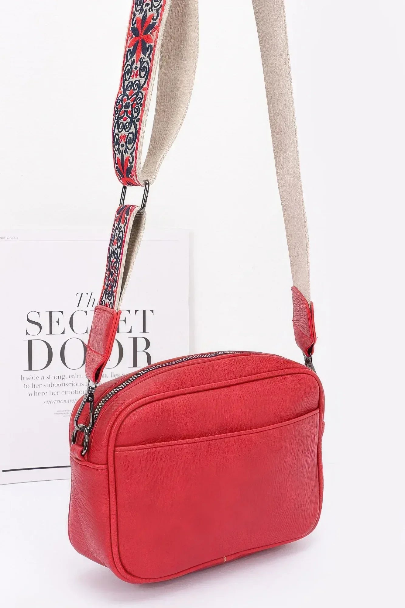 Faux Leather Camera Bag W/multi Color Strap Secondary image