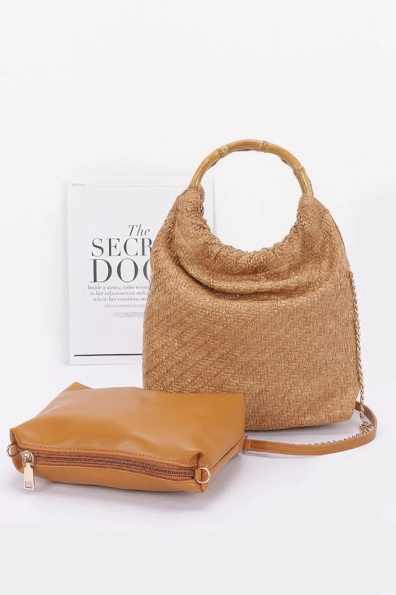 Faux Straw Bamboo Handle Handbag | Mixtshop LLC Main image