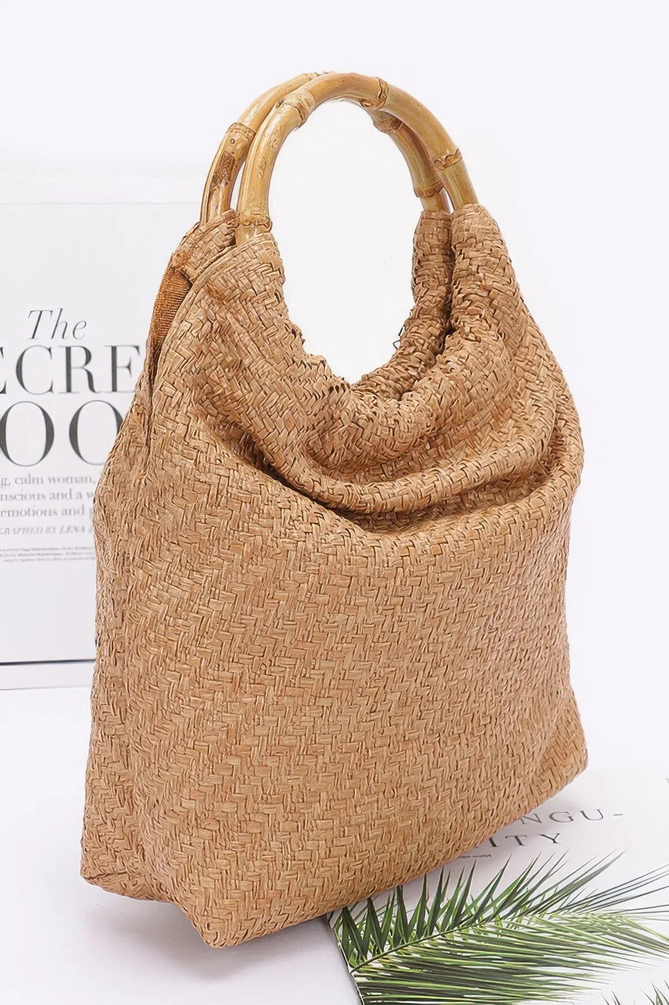 Faux Straw Bamboo Handle Handbag Secondary image