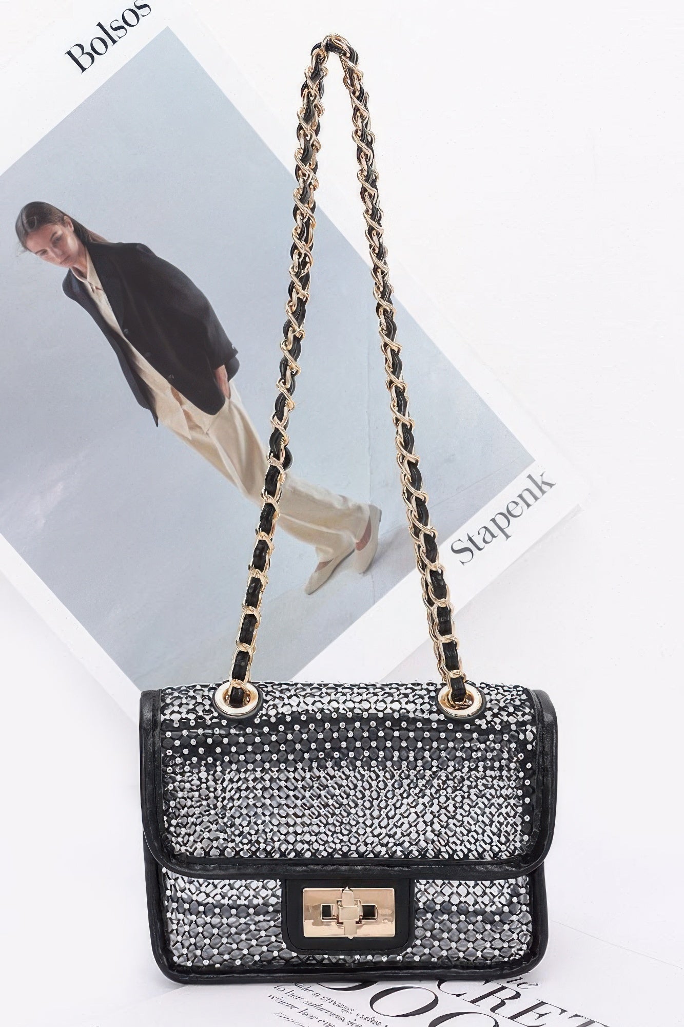 Rhinestone Mesh Flap Shoulder Bag | Mixtshop LLC