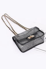 Rhinestone Mesh Flap Shoulder Bag | Mixtshop LLC