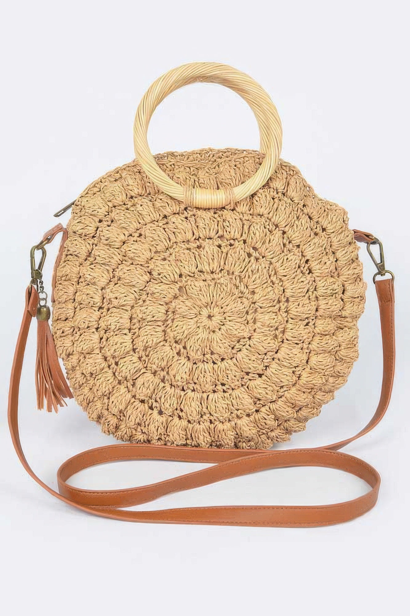 Faux Straw Round Wood Handle Bag | Mixtshop LLC