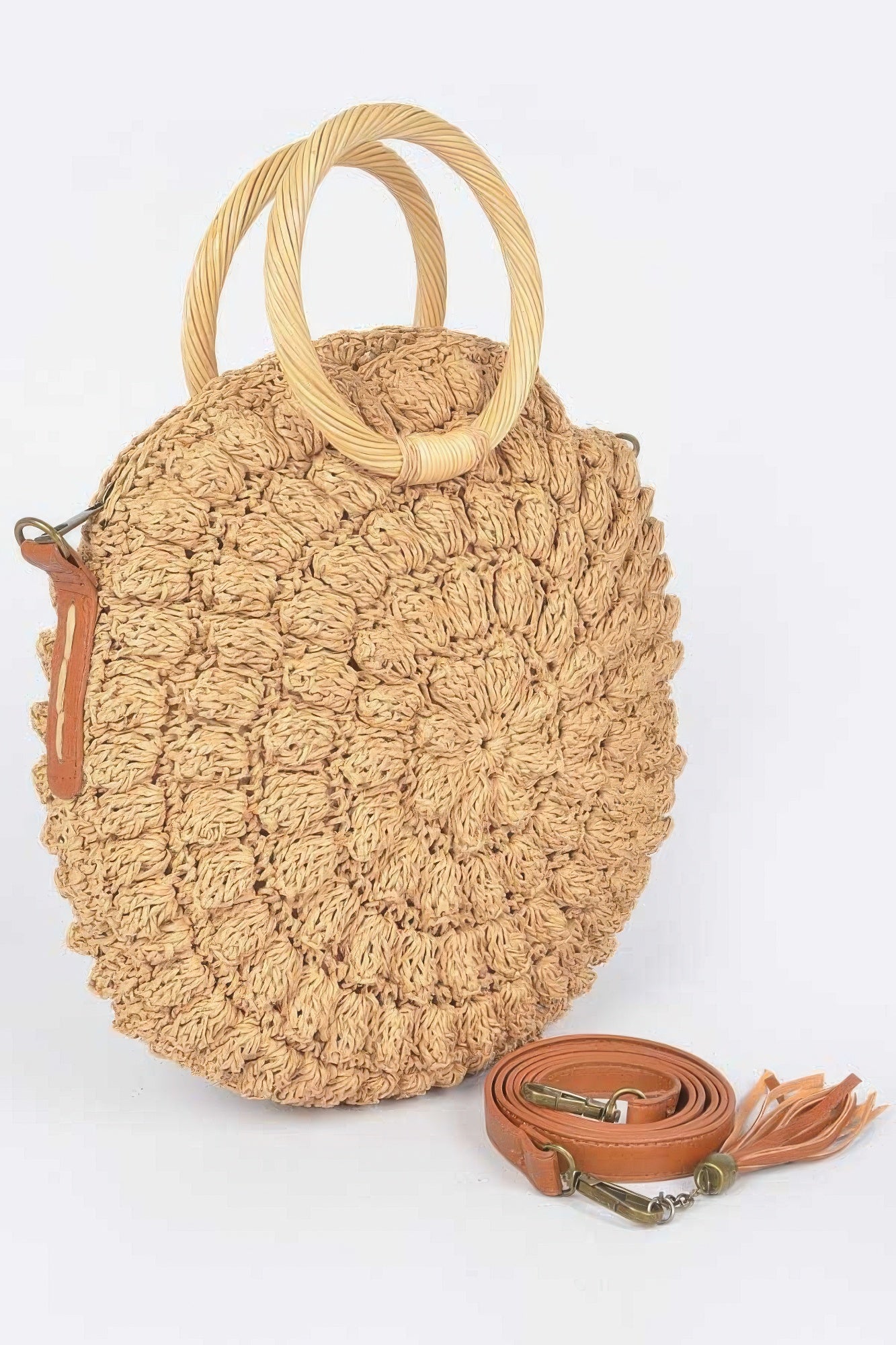 Faux Straw Round Wood Handle Bag | Mixtshop LLC
