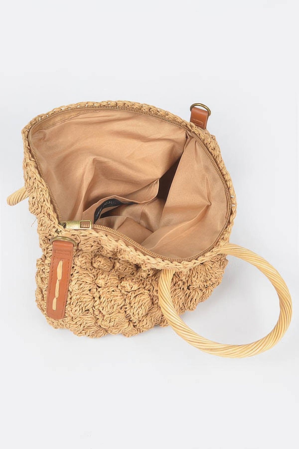 Faux Straw Round Wood Handle Bag | Mixtshop LLC