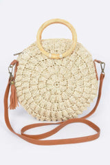 Faux Straw Round Wood Handle Bag | Mixtshop LLC
