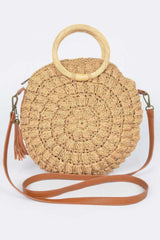Faux Straw Round Wood Handle Bag | Mixtshop LLC