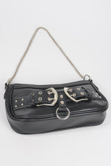 Faux Leather Stud Double Buckles Shoulder Bag | Mixtshop LLC