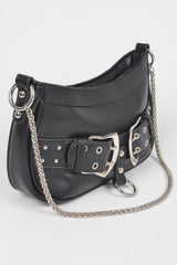 Faux Leather Stud Double Buckles Shoulder Bag | Mixtshop LLC