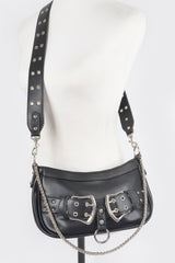 Faux Leather Stud Double Buckles Shoulder Bag | Mixtshop LLC