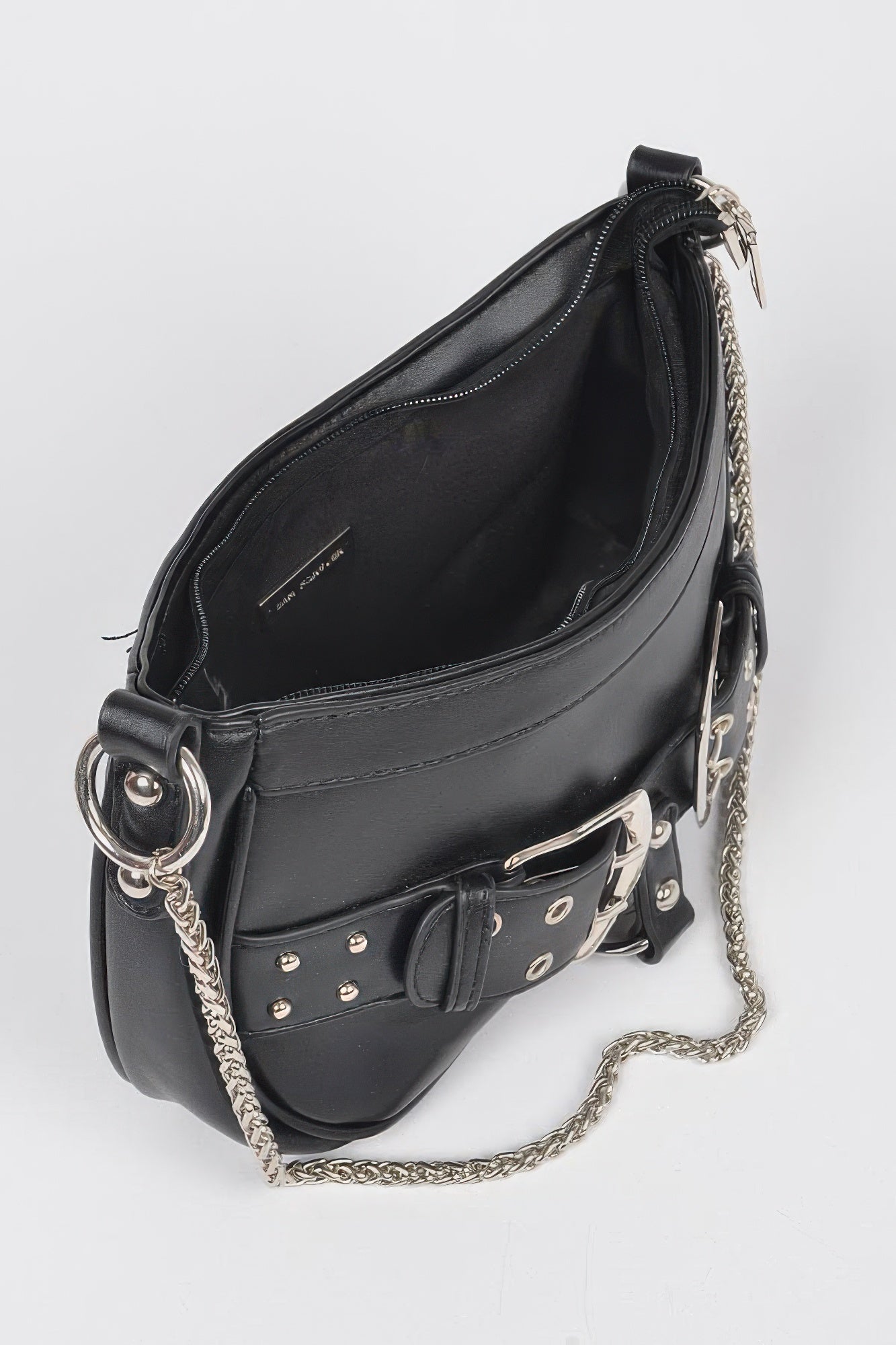 Faux Leather Stud Double Buckles Shoulder Bag | Mixtshop LLC