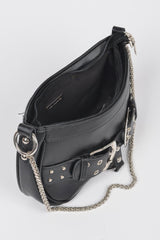 Faux Leather Stud Double Buckles Shoulder Bag | Mixtshop LLC