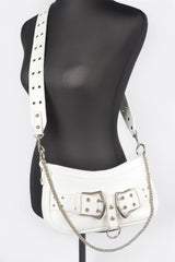 Faux Leather Stud Double Buckles Shoulder Bag | Mixtshop LLC